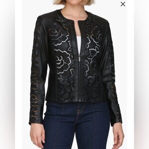 Bagatelle Black Floral Cutout Leather Jacket